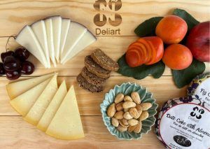Perfect cheese board with Murcia al vino cheese and Idiazabal cheese