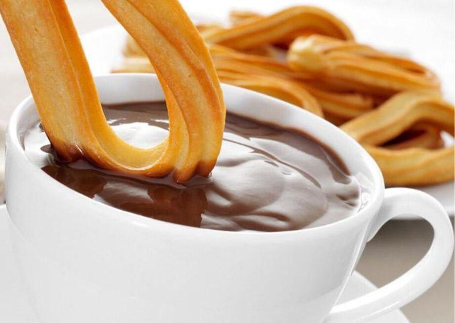 A cup of hot chocolate with churros can keep the winter chill away.