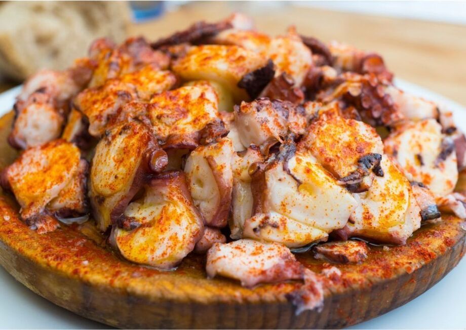 Pulpo a la Gallega  is a Spanish traditional dish served with potatoes, smoked paprika, sea salt and olive oil.