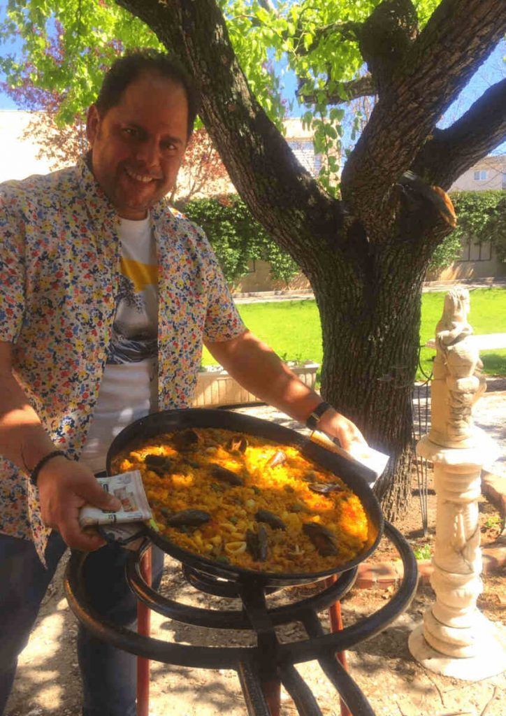 Here is our Chef Jaime making a delicious dish of seafood paella