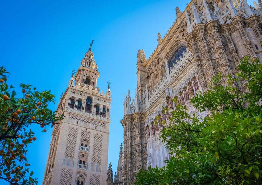 The iconic Giralda Tower in Seville, a testament to centuries of history and architecture.