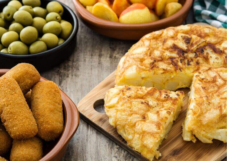 These are the more traditional tapas (spanish omelet, olives, croquettes and patatas bravas)