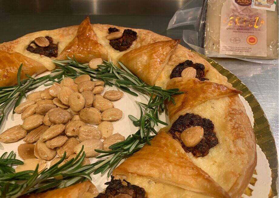 Marcona almonds add a delightful crunch, enhancing the texture of our puff pastry crown.