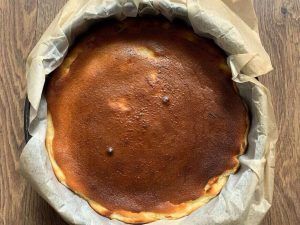 Remove the Burnt Basque Cheesecake from the oven while it's still slightly jiggly inside to guarantee a creamy texture.