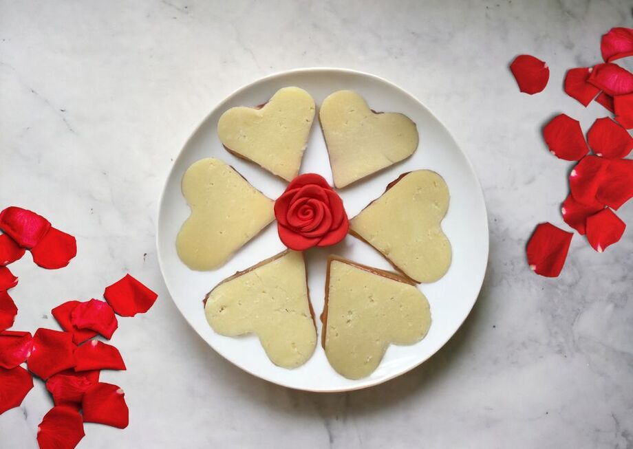 The incredible mahon hearts filled with strawberry jam.