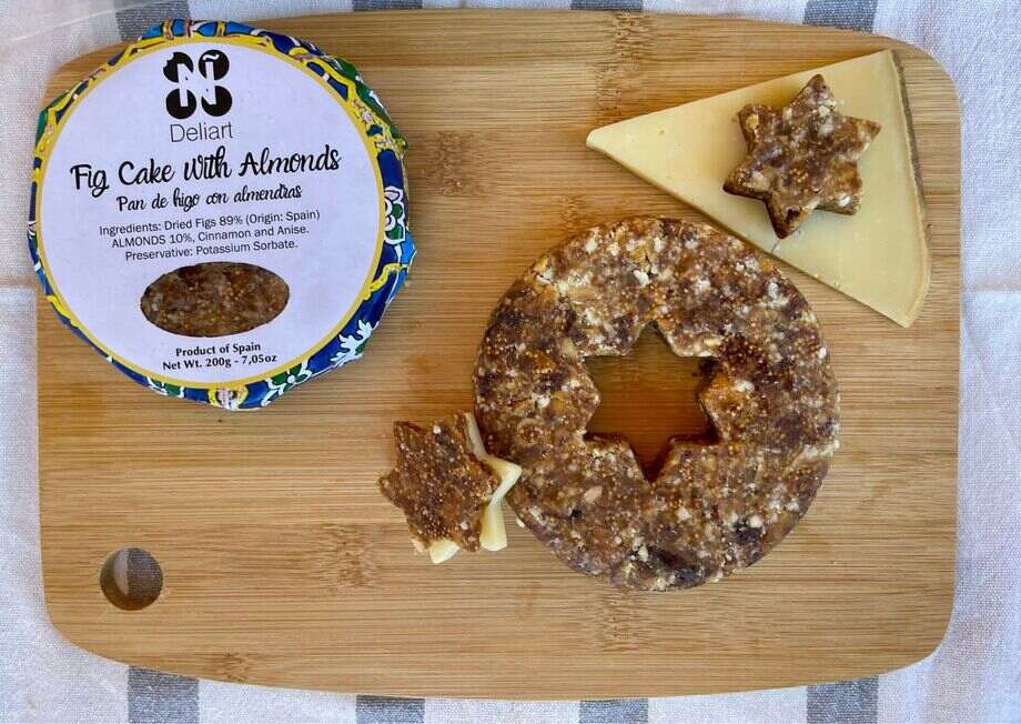 An ideal snack featuring cheese and fig cake.