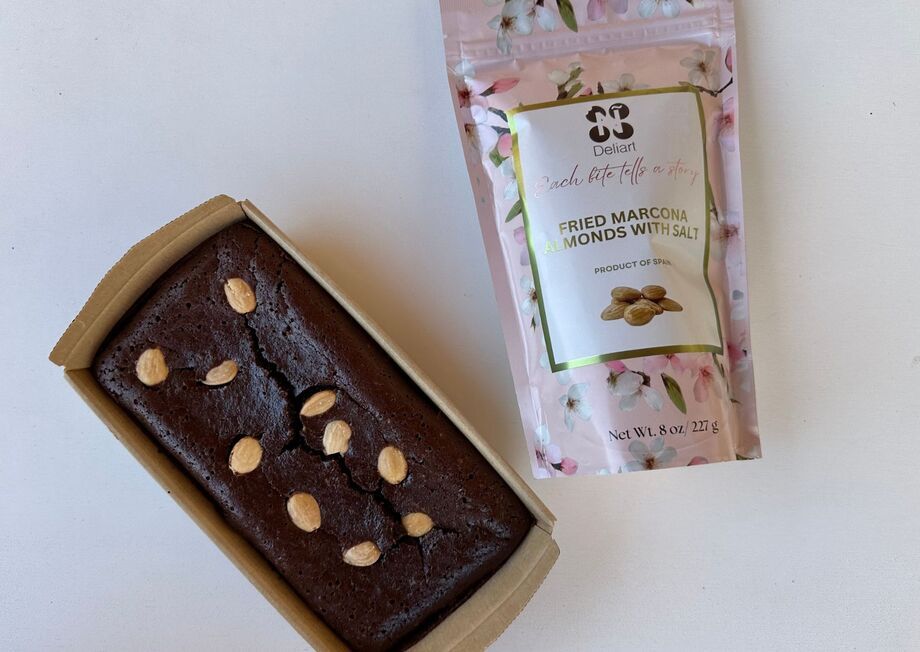 Enjoy a brownie with Marcona almonds anytime.