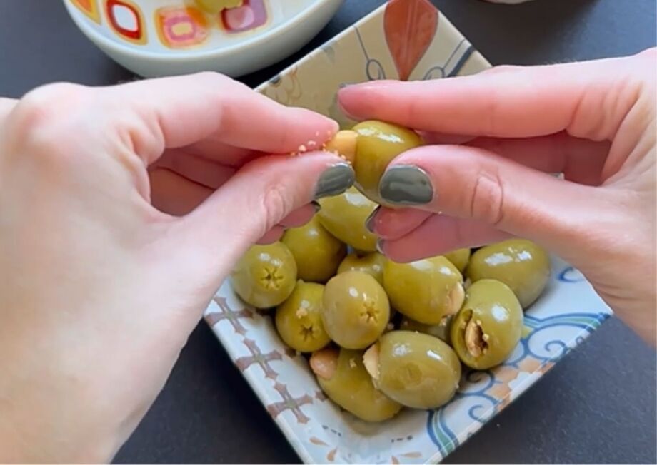 Stuff each Green Queen olive with a Marcona almond.