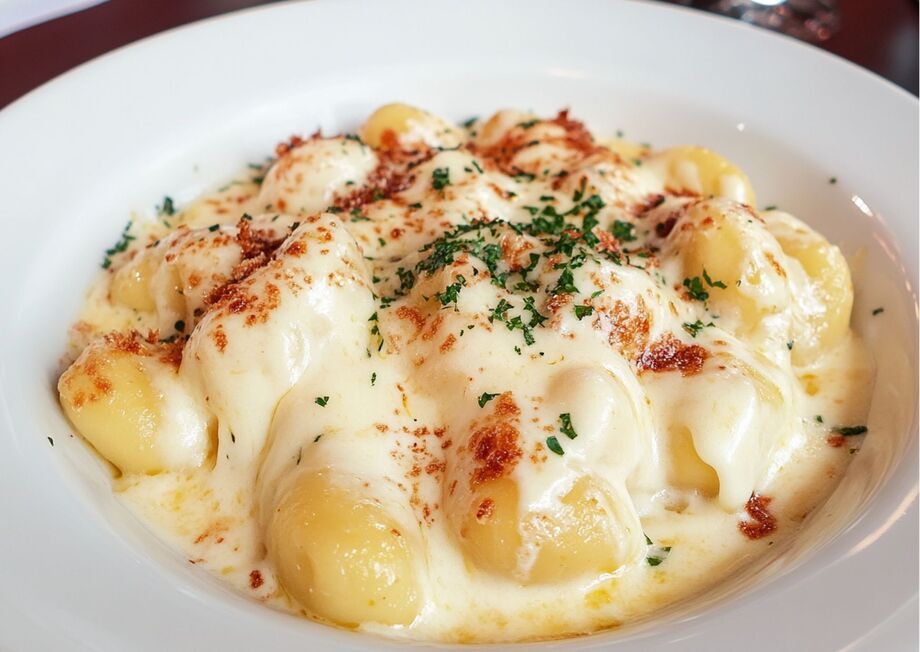 Goat Cheese Gnocchi are gratinized for a more delicious taste.