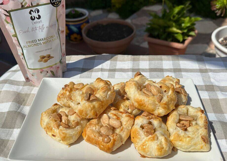 Creamy cheese, crunchy almonds, and honey wrapped in puff pastry.