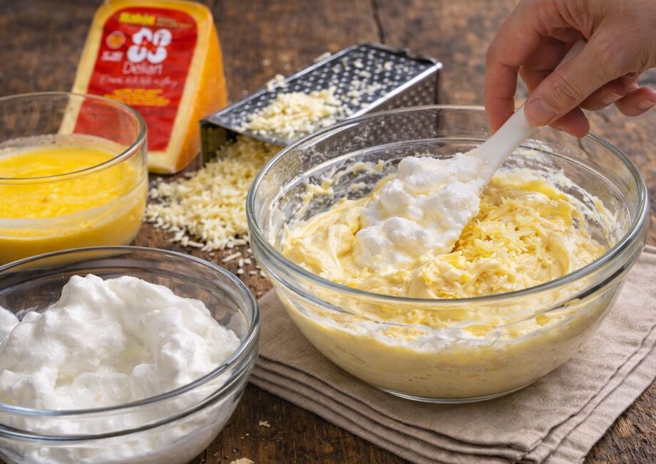 Light, fluffy, and full of Mahón cheese personality.
