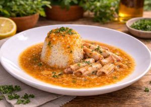 baby squid in sauce with rice